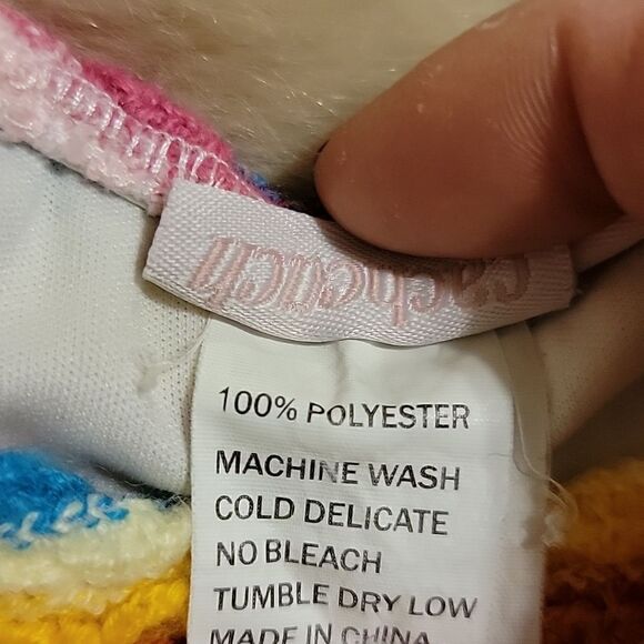 CACHCACH MULTI-COLOR STRIPED WAFFLE KNIT SWEATER DRESS WITH FLORAL APPLIQUE - Picture 7 of 8